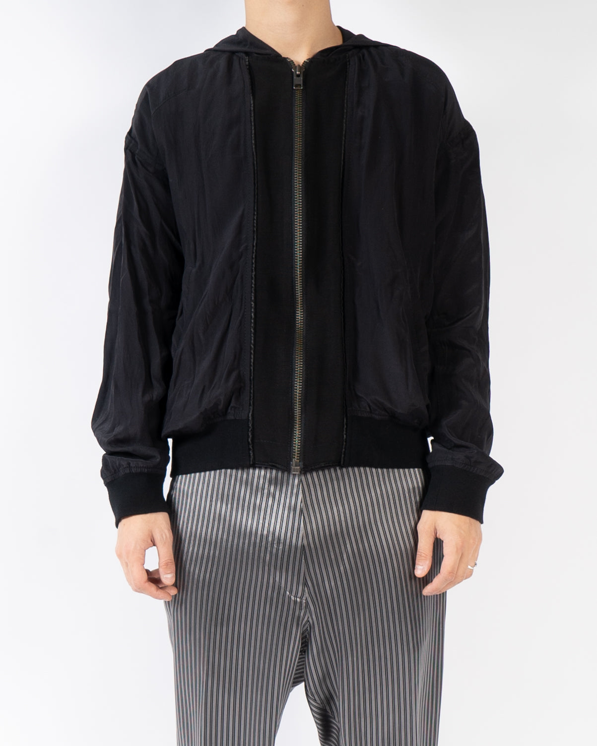 SS18 Black Silk Zip-Up Hoodie Sample