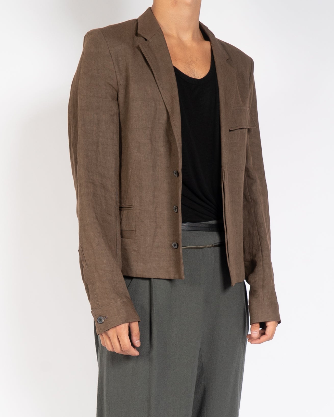 Shell Ss15 SS15 Cropped Jacket in Brown Linen – Backyardarchive