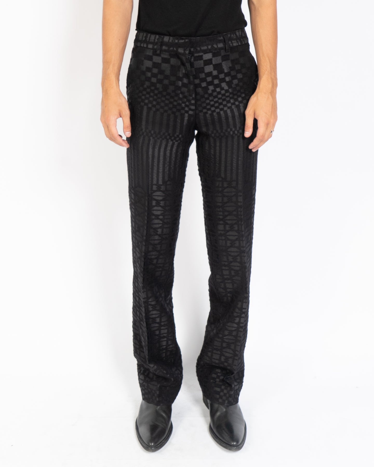 SS15 Black Wool Jacquard Trousers