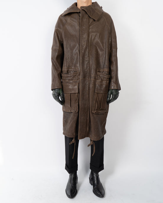 FW13 Brown Leather Coat Sample