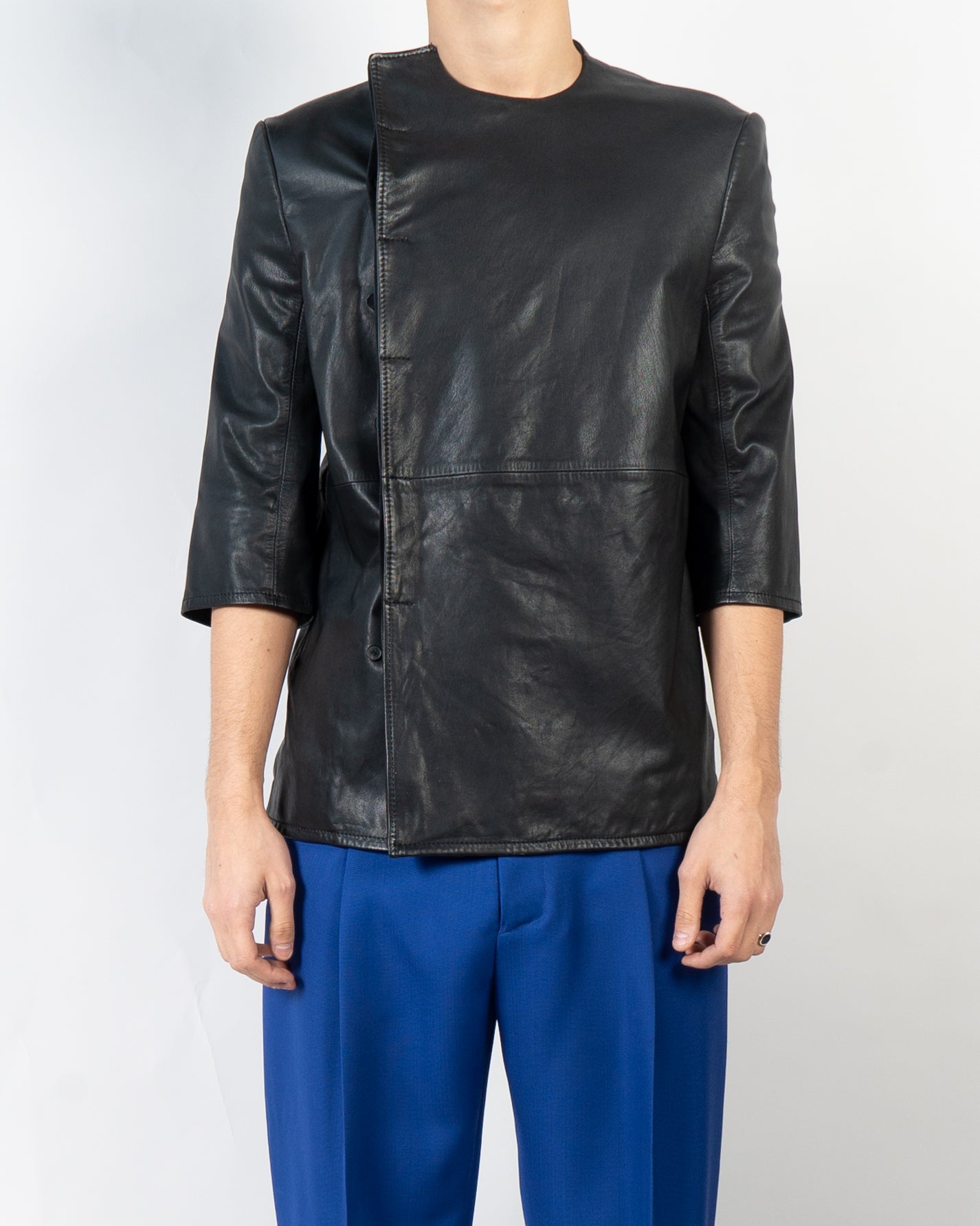 SS19 Miza Black Leather Asymmetrical Shirt 1 of 1  Sample