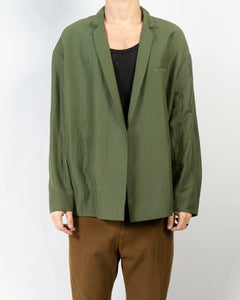 SS19 Khaki Open Kimono Linen Blazer Sample