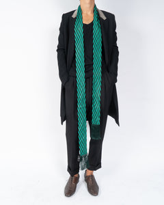 FW17 Green Black Striped Silk Scarf