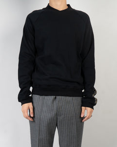 FW20 Black Shawl Collar Embroidered Side Striped Sweater