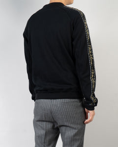 FW20 Black Shawl Collar Embroidered Side Striped Sweater