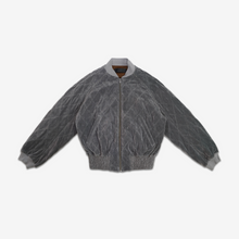 Load image into Gallery viewer, Grey Quilted Velvet Bomber Jacket