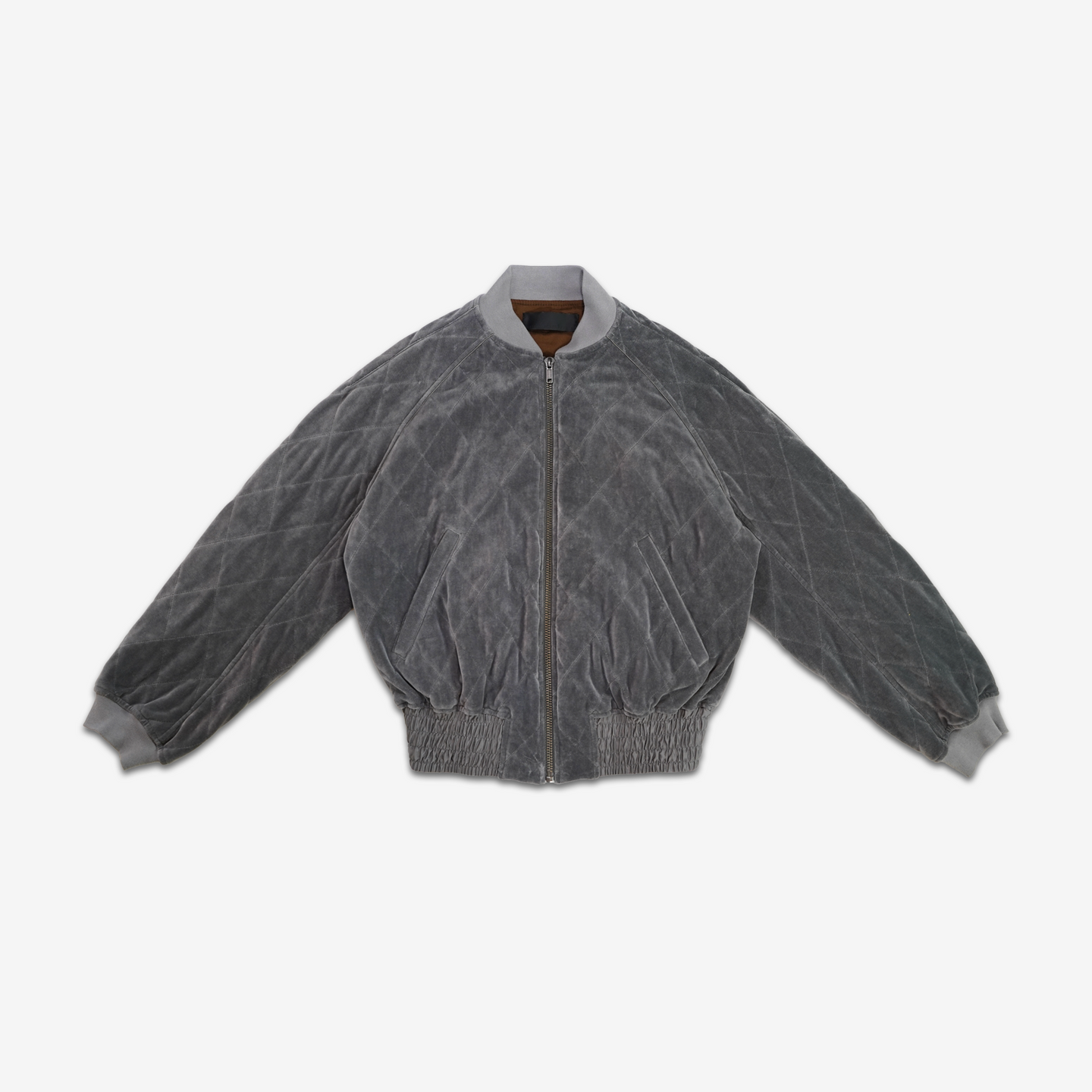 Grey Quilted Velvet Bomber Jacket