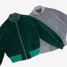 Load image into Gallery viewer, Grey Quilted Velvet Bomber Jacket
