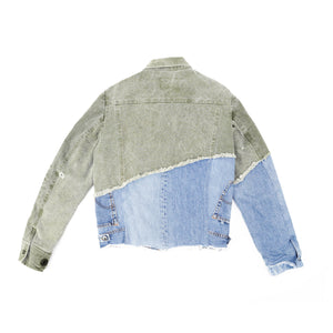 Split Distressed Army Denim Jacket