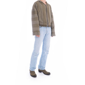 SS17 Green Distressed Cropped Zip Hoodie
