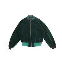 Load image into Gallery viewer, FW19 Green Quilted Velvet Bomber Jacket