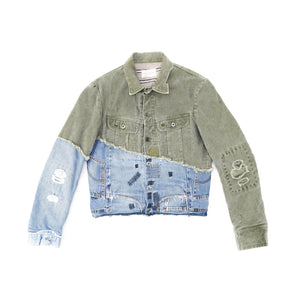 Split Distressed Army Denim Jacket