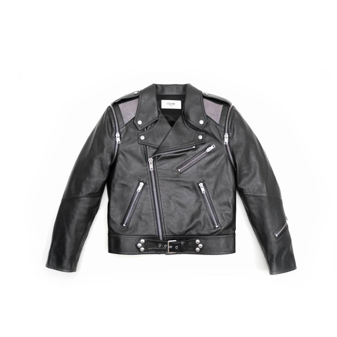 Leather Biker Jacket with Metall Insert
