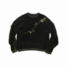 Load image into Gallery viewer, Floral Embroidered Green Velvet Sweatshirt
