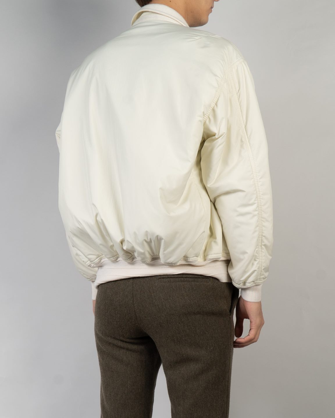 FW20 Ivory Nylon Bomber with Pointed Collar