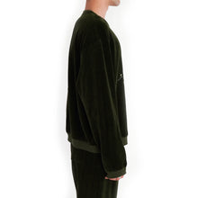 Load image into Gallery viewer, Floral Embroidered Green Velvet Sweatshirt